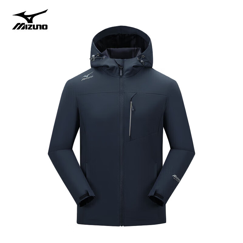 美津浓（MIZUNO）户外夹克男长袖外套加棉连帽百搭舒适防风保暖上衣 藏青色 XL