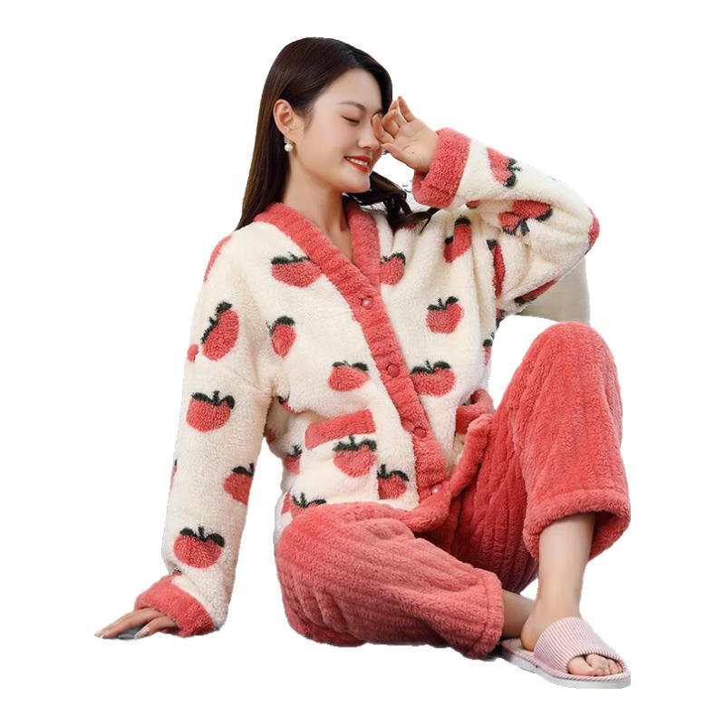 诗莉奥（SHILIAO）彩虹开衫睡衣女法兰绒套装秋冬季保暖仙女风睡袍可外穿甜美家居服 彩虹粉色套装 均码 【适合90-130斤】