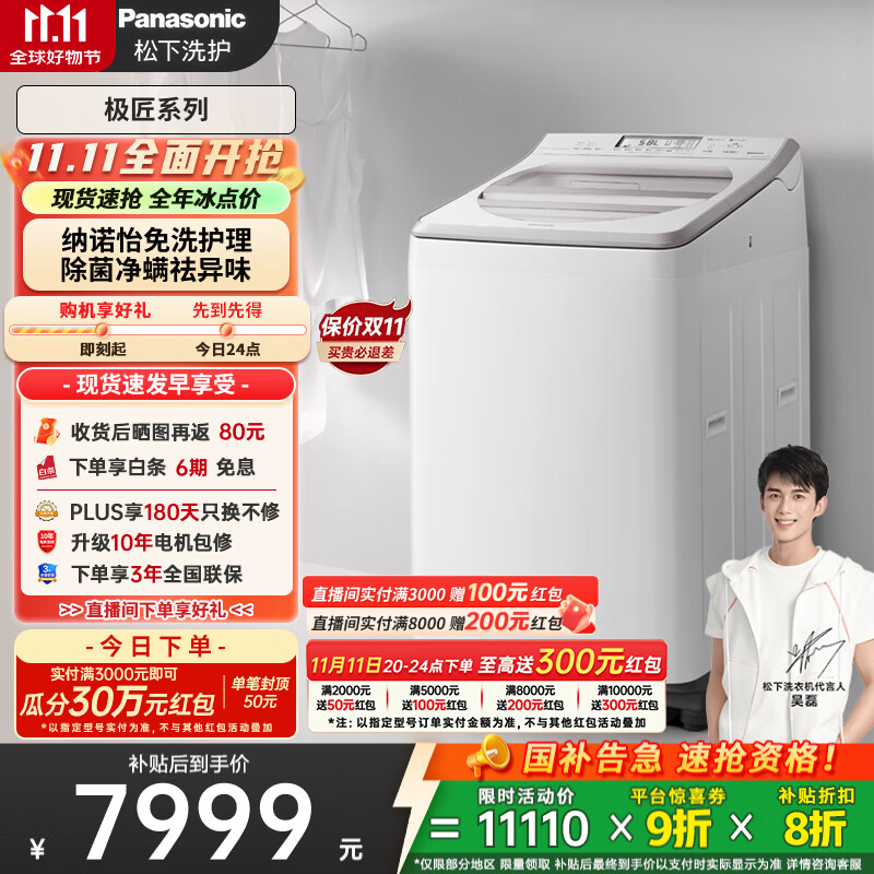 松下（Panasonic）【吴磊推荐】波轮洗衣机全自动11公斤大容量带烘干洗烘一体 纳诺怡除菌除螨家电国家补贴20% F