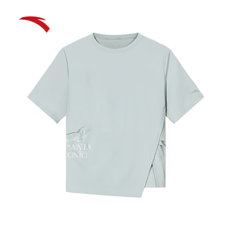 安踏（ANTA）冰肤防晒短T 女子夏季新款UPF50+宽松休闲印花短袖T恤 沁新蓝-2 M (女165)