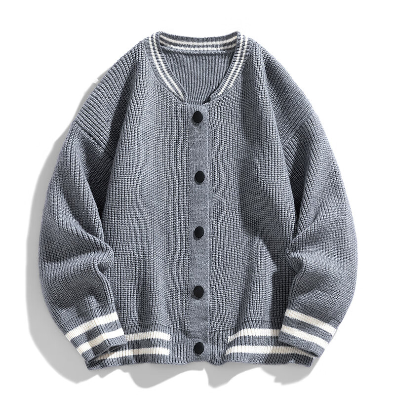 kainifu棒球领毛衣男开衫学生针织外套新款秋冬上衣 军绿色 2XL