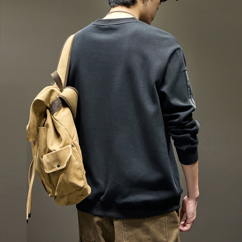 新百伦高端重磅卫衣男士秋冬新款圆领长袖t恤加绒加厚外套男内搭打底衫 1334黑色 常规 XL 码【合适145-160斤】