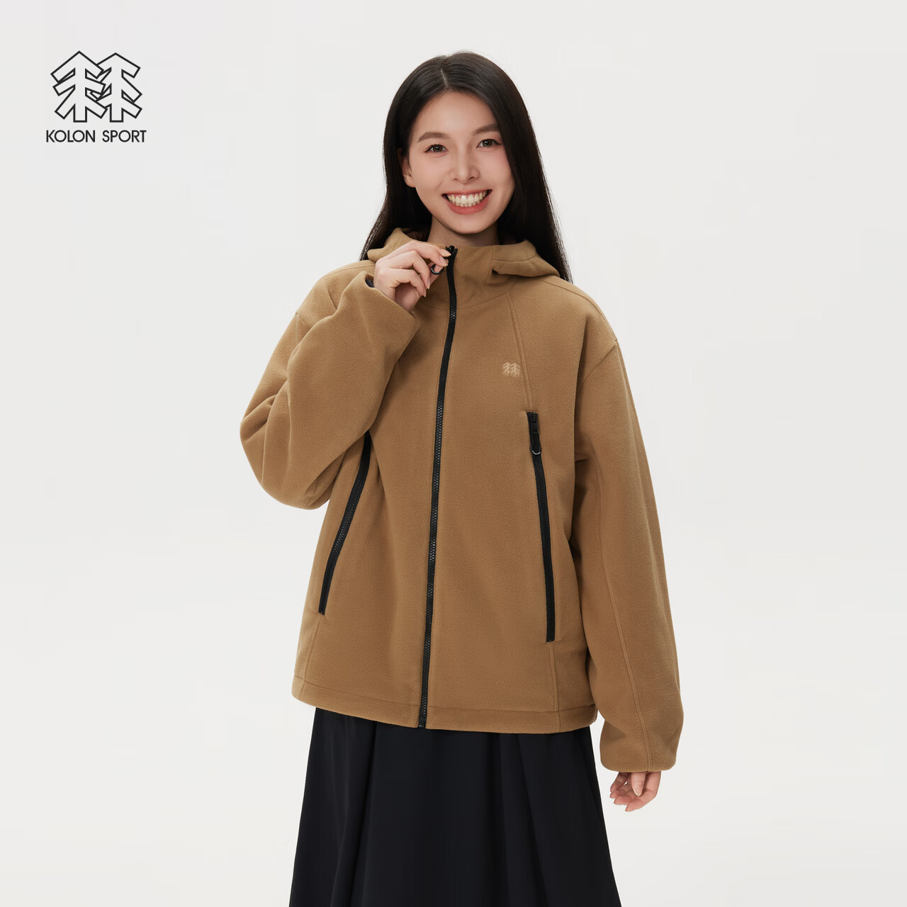 KOLON SPORT/可隆双面穿抓绒夹克 明星同款 男女同款户外Polartec HUGGER外套 LUFJ5WT542-DN 深棕色 S 165/88A