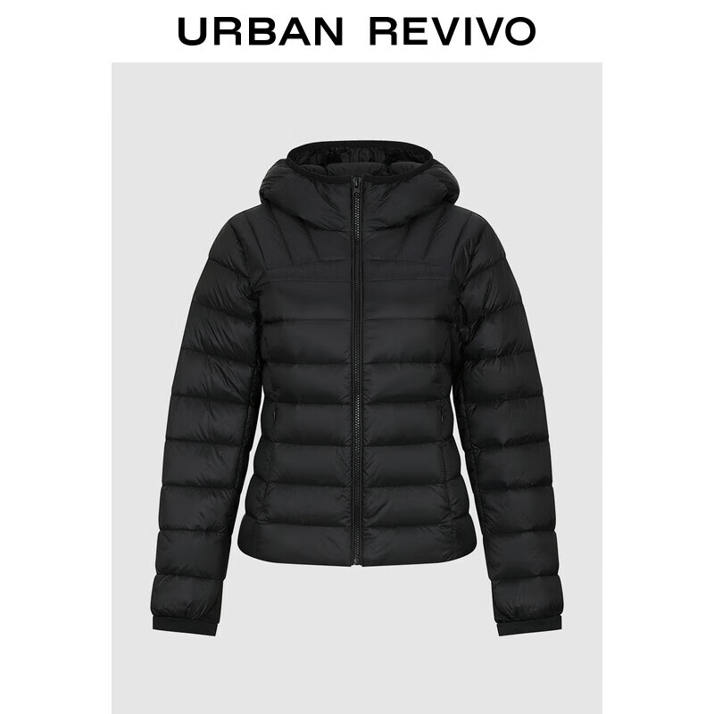 UR2025冬季新款女休闲连帽绗缝拉链插袋短款羽绒服UYY150108