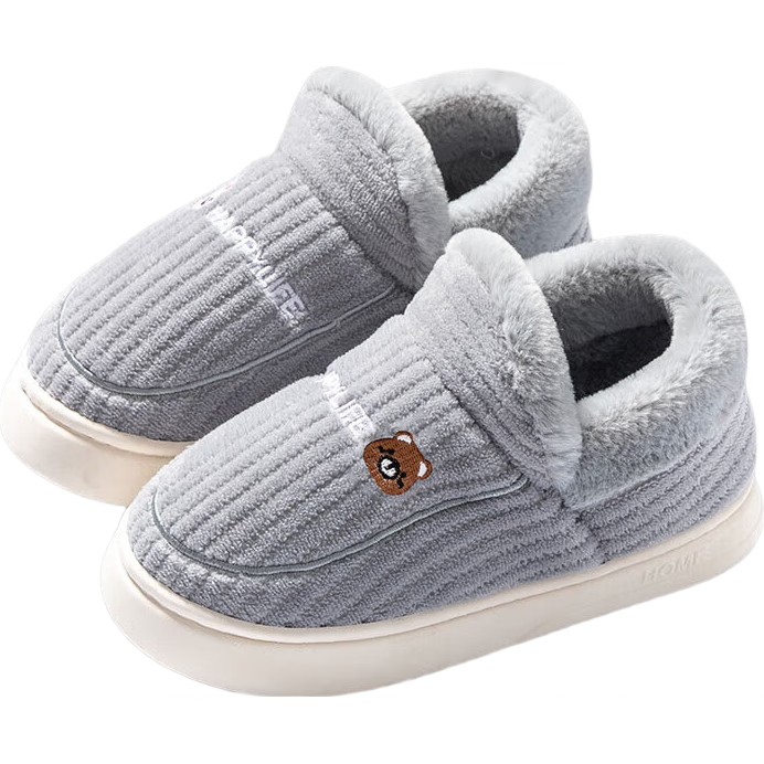 大码棉拖鞋秋冬包跟室内家居厚底保暖加绒防滑棉鞋男女月子鞋老人 浅灰色/【防滑加厚毛绒】*升级款 42-43 （推荐41-42）