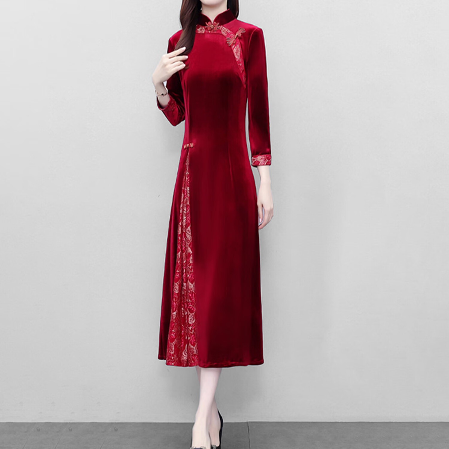 mapping玛品高端正品女装旗袍连衣裙冬季新款气质通勤修身a字裙 红色