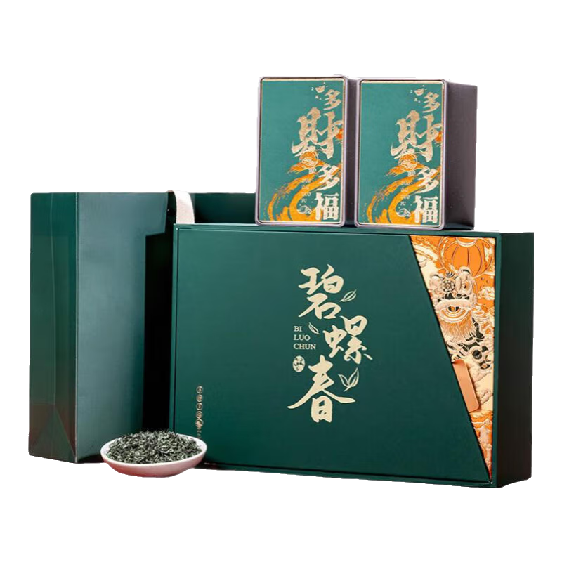 悠茗山茶叶礼盒碧螺春特级2025新茶全嫩芽明头采绿茶节日礼品茶礼年货节 【现货可发】碧螺春多财多福礼盒（共200g*1件 100g*2盒
