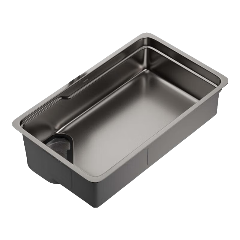 摩恩水槽廚房洗菜盆大單槽洗碗池304食品級不銹鋼槍灰色納米壓紋水槽 75*44槍灰色水槽+雙出水抽拉防指紋龍頭