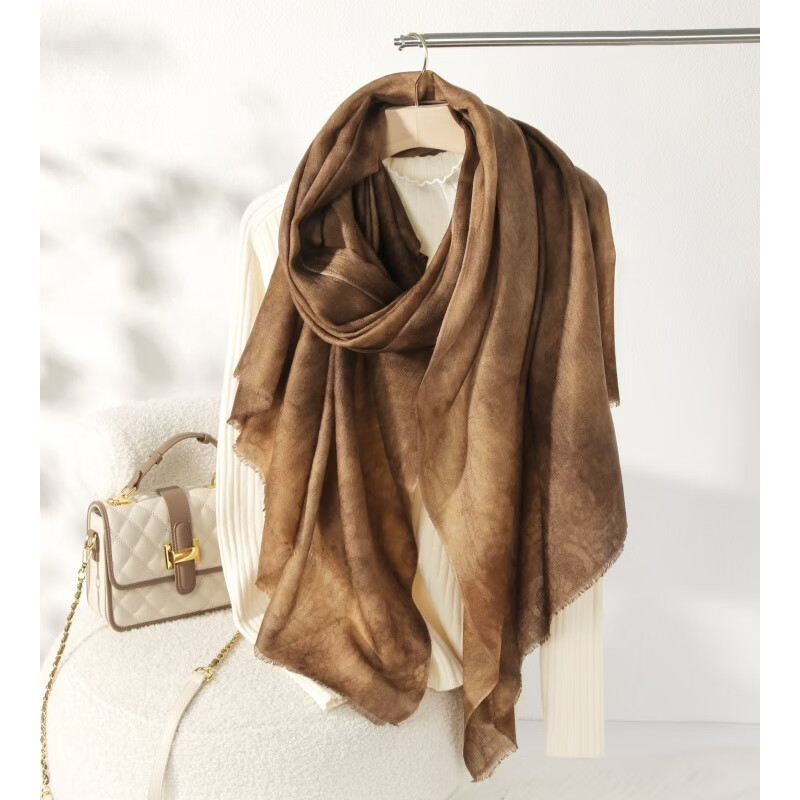 羊毛围巾女士披肩冬季2025新薄款高级感印花保暖空调房新春红围巾 深秋黄 200cm×90cm