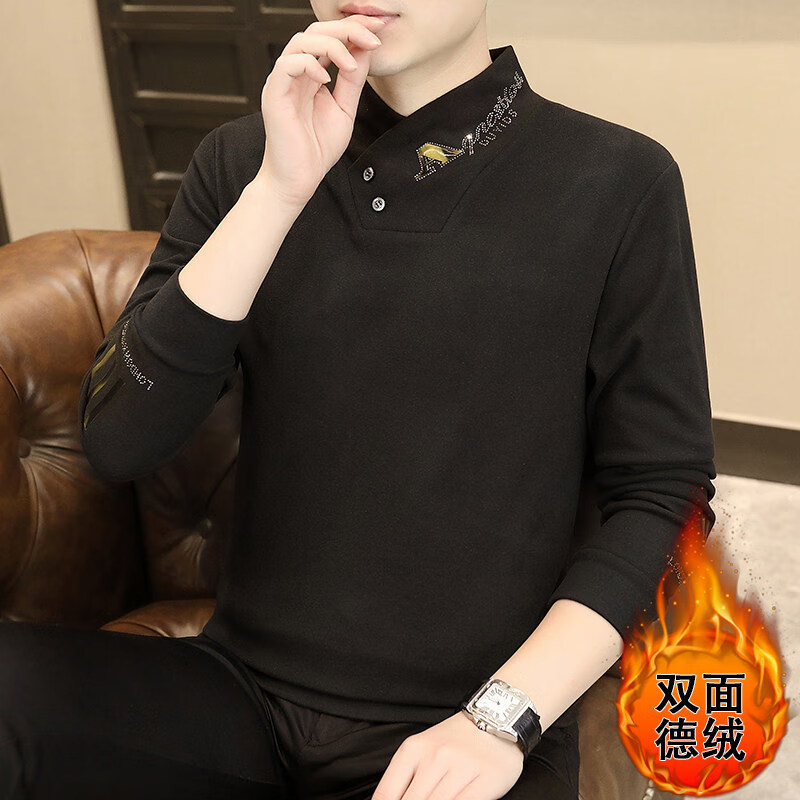 新款双面德绒假两件半高领男长袖保暖CSph男双面德绒半高领卫衣jd 黑色 XL 建议125-140斤
