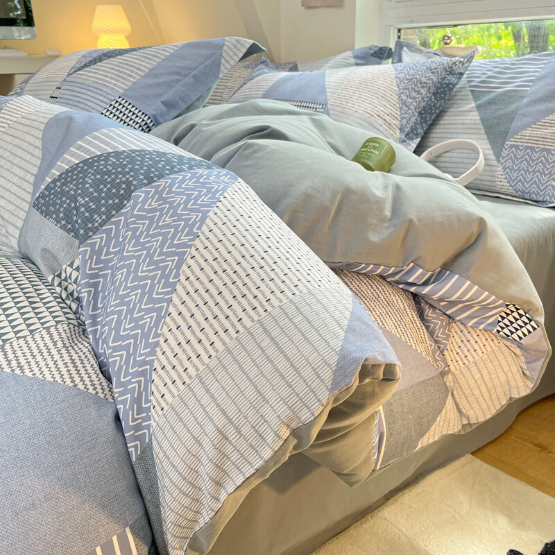 AIDLIA类全棉磨毛床上四件套纯棉床单被套床笠保暖床品套件 D贝里-兰 1.5/1.8m床 床单款 （被套200*230cm）