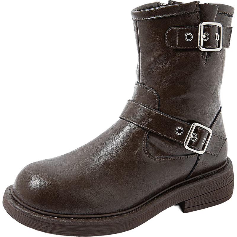 康莉（COMELY）西部牛仔靴厚底短靴女冬季新款美拉德加絨馬丁靴 棕色/絨里 38