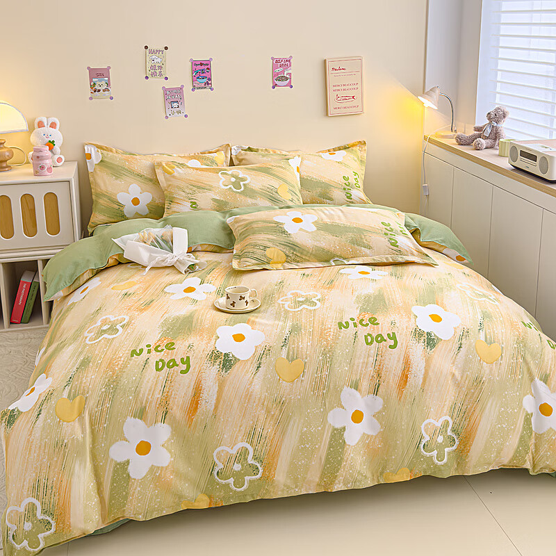 多兰诗（Duolanshi）春秋加厚磨毛四件套 ins四件套花卉田园风格床单被套四件套 悠悠花开M 1.2米 床单款 被套150*200 三件套