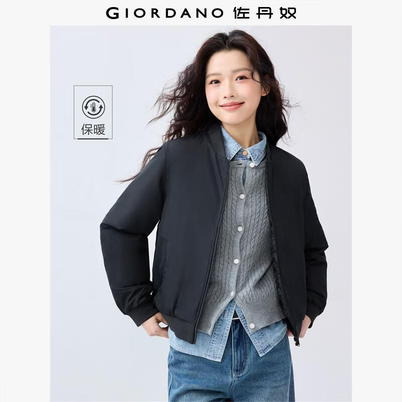 佐丹奴棒球服女秋季新款棒球领棉衣甜酷飞行员夹克外套女13372829 09标志黑 M