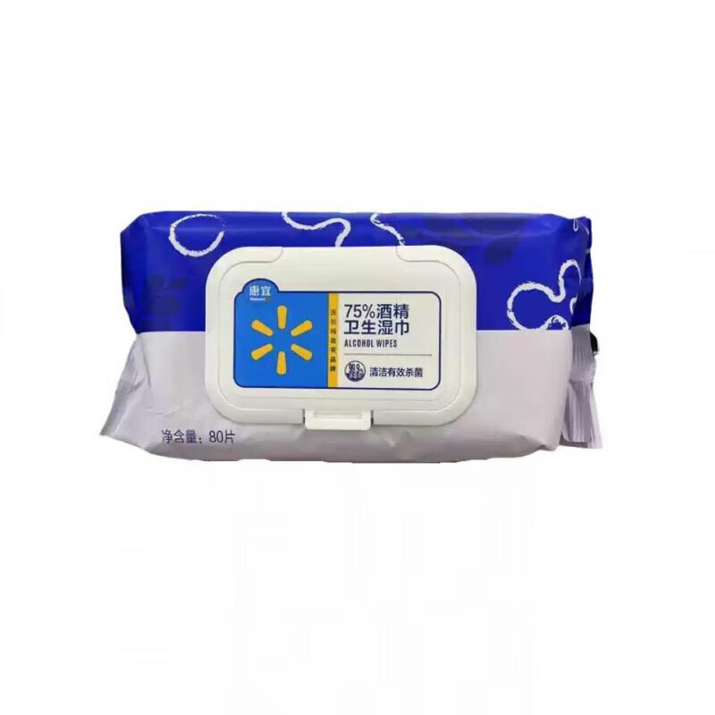 惠宜沃尔玛 惠宜 75%酒精卫生湿巾80片 180*200mm 掀盖装