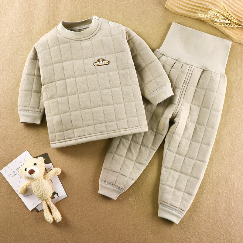 迪士尼（Disney）婴儿保暖内衣套装春秋季加厚新生儿衣服纯棉宝宝秋装儿童夹棉秋冬 银灰-套装肩开 66 cm