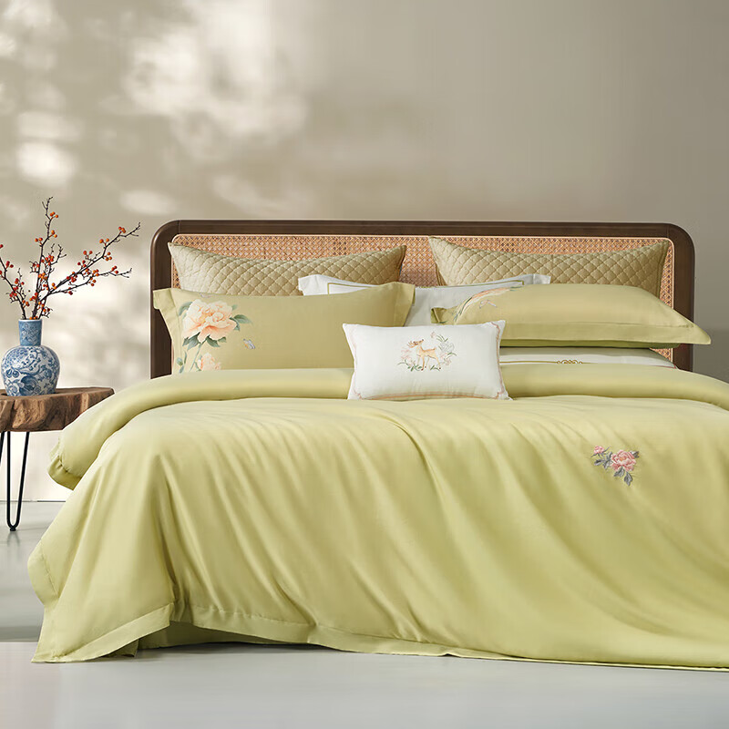百丽丝四件套60支长绒棉四件套纯棉床上四件套2025新款套件 60支长绒棉绣花套件（嫩绿） 床单款 （被套200*230cm）
