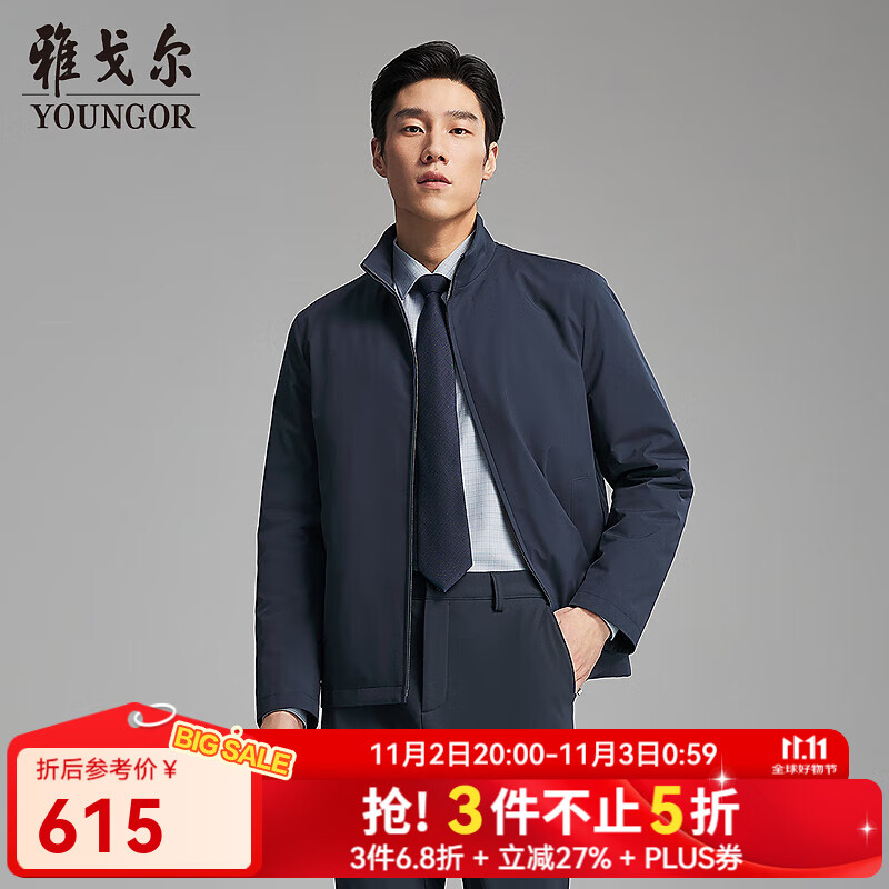 雅戈尔（YOUNGOR）羽绒服男士立领商务款品质面料鹅绒充绒羽绒服温暖舒适2025新品 灰蓝VSYW419869HLA L 175/96A （推荐130-150斤）