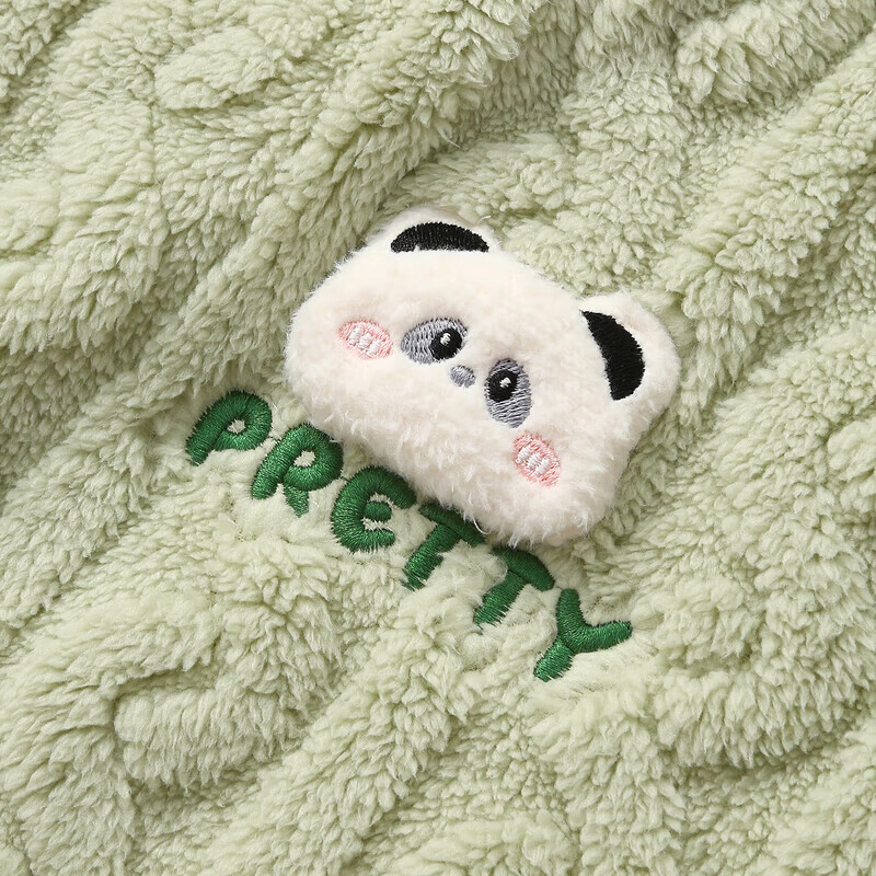 芬腾珊瑚绒睡衣女秋冬加厚保暖加绒休闲大码宽松可爱套头家居服套装 草绿 M 建议90-110斤