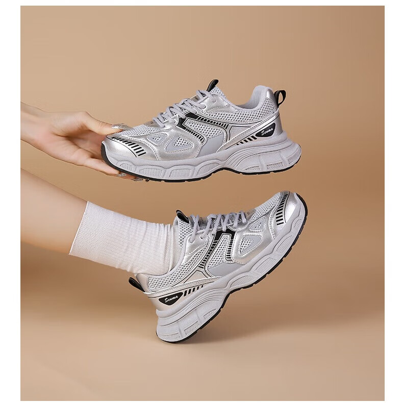 森马老爹鞋女鞋2024春秋款女士复古百搭网面透气厚底休闲跑步运动鞋女