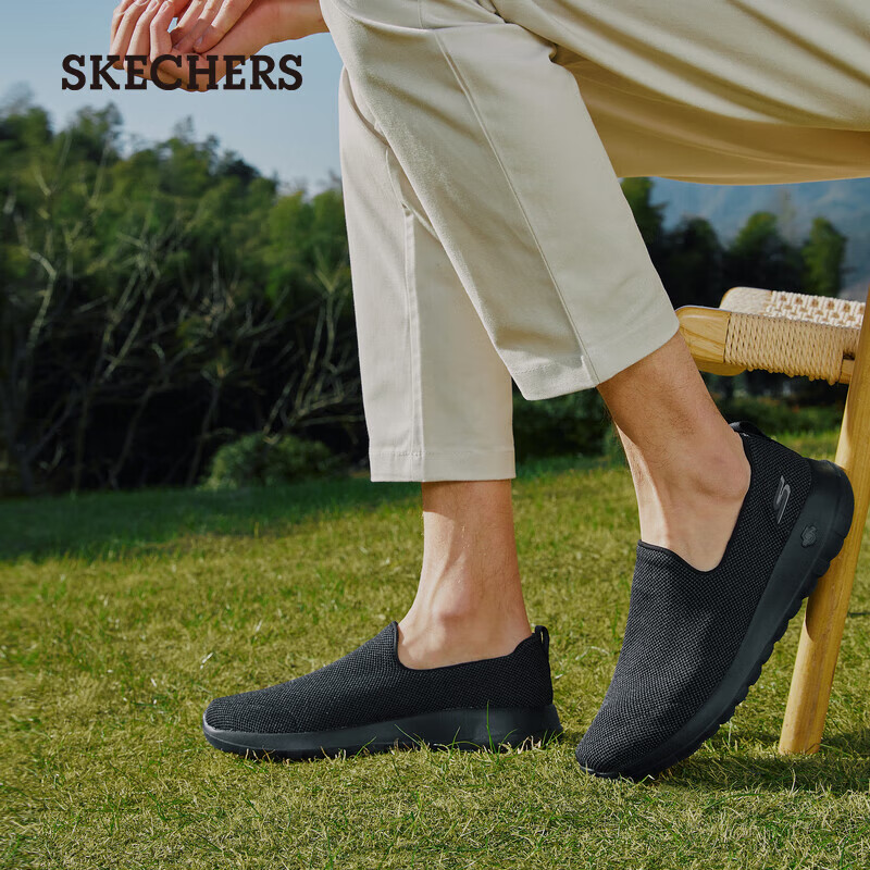 斯凯奇（Skechers）男鞋舒适一脚套休闲鞋轻便健步中老年百搭防滑运动鞋54609 全黑色/BBK 40