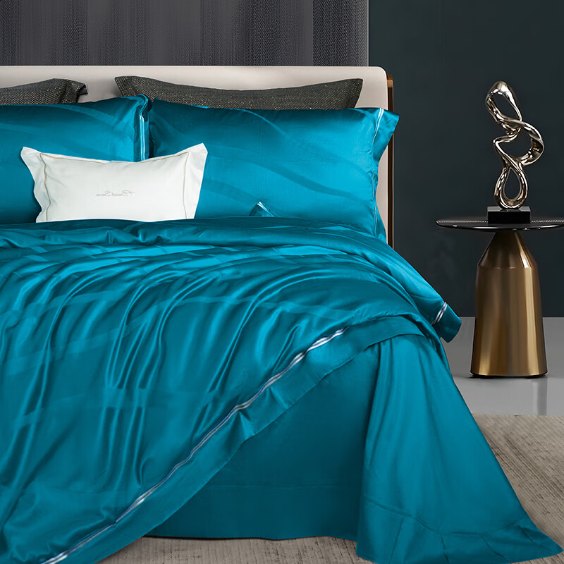 黛富妮100支匹马棉提花四件套纯棉长绒棉混纺高端宽边被套床上用品套件 匹马棉提花- 涟漪 1.8m四件套 床单款 （被套220*240cm）