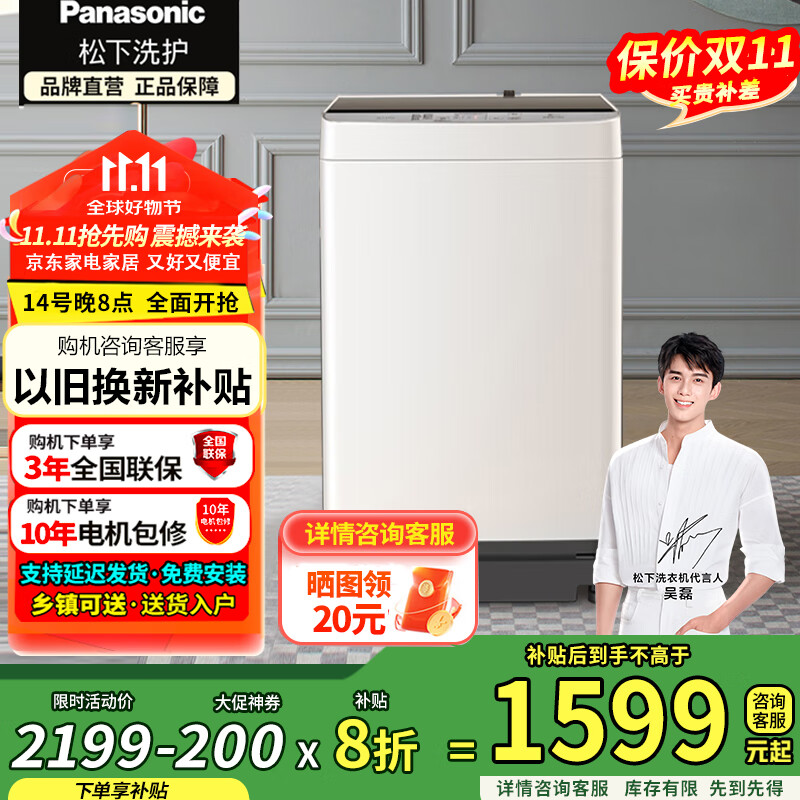 松下（Panasonic）爱妻号全自动10公斤大容量 强力去污节能省水 桶洗净 快速洗 除螨洗 国家补贴 XQB100-