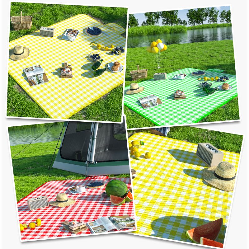 OIMG野餐垫防潮垫加厚铝膜防水户外草坪垫便携折叠帐篷露营野炊垫地垫 黄格 200*150cm围坐4-6