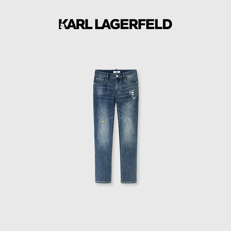 Karl Lagerfeld卡尔拉格斐轻奢老佛爷男装23春夏 刺绣微标直筒微弹修身牛仔裤 牛仔蓝 33