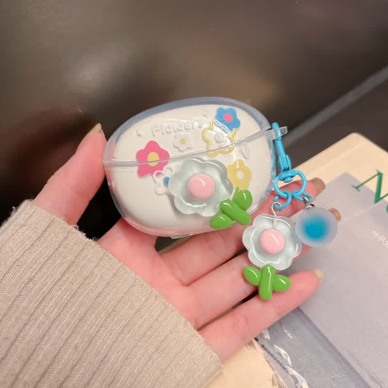 范塔希适用于 vivotws3e保护套 新款VIVO TWS 1i无线蓝牙耳机壳 透明硅胶防摔iqoo tws3e耳机保护套 透明DIY蓝花朵+挂件 vivoTWS3E