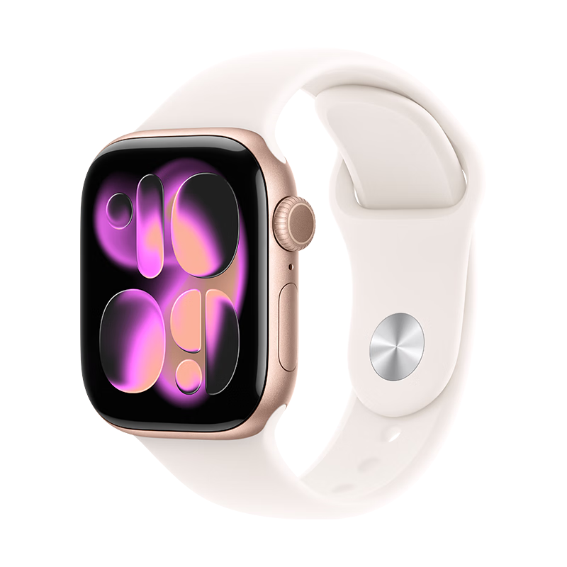 Apple/苹果WatchS11智能手表GPS款42毫米玫瑰金色铝金属表壳淡桃粉色运动型表带S/M-联通补贴