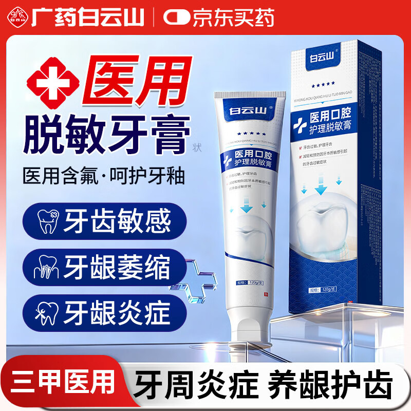 白云山医用口腔护理脱敏牙膏状含氟护龈固齿牙龈萎缩牙周炎肿痛消炎专用抗过敏抑菌除口臭120g