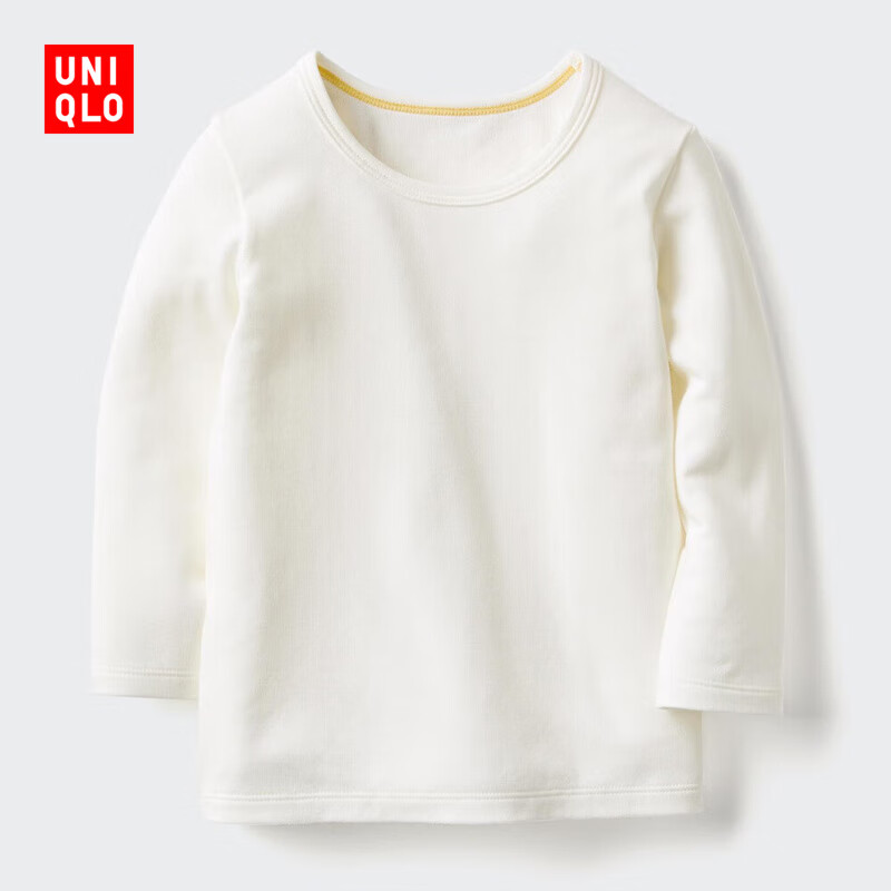 优衣库婴幼儿宝宝HEATTECH棉混纺圆领T恤/长袖保暖衣秋衣478444 01 乳白色 100