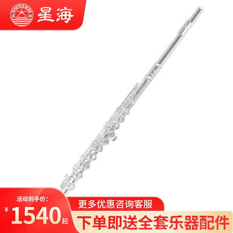 星海长笛镀银C调16键闭孔长笛初学专业院校考级乐器16孔C调镀银XF-100
