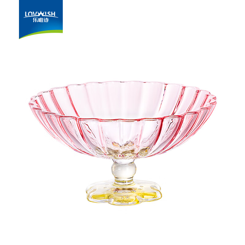 NERVISHI云朵玻璃斗笠果盘家用客厅高脚水果盘高端精致干果盘零食摆放盘子 花开半朵斗笠果盘【粉色】6.5英寸*1