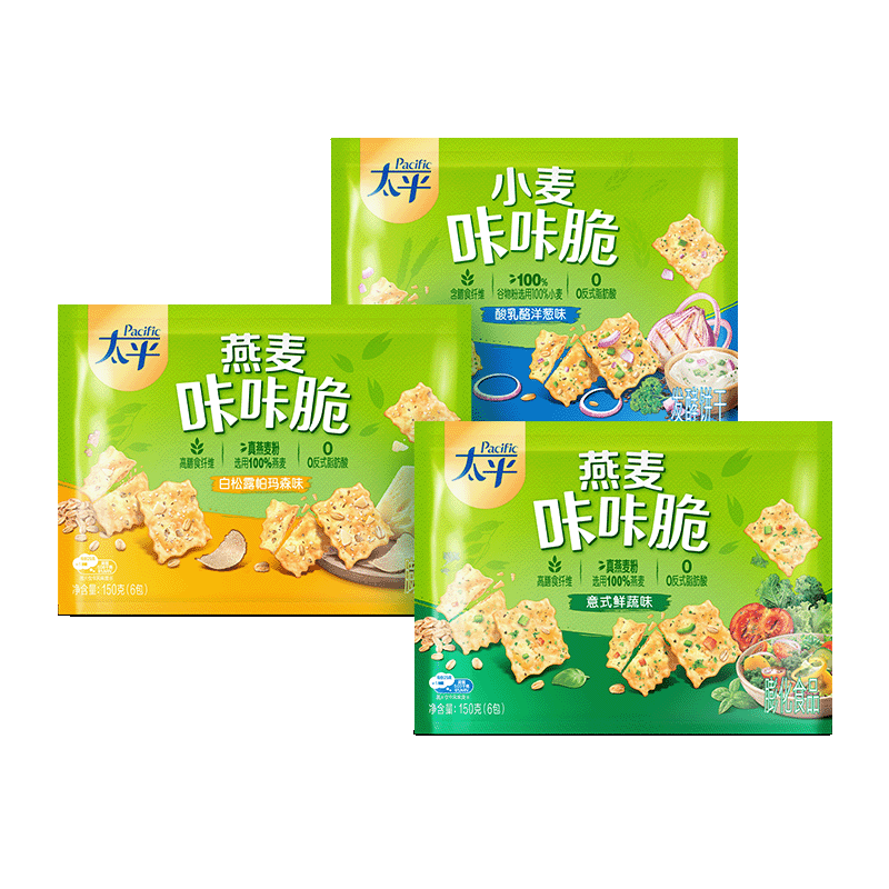 太平《新闻女王》同款燕麦咔咔脆 多口味组合450g 苏打饼干休闲零食