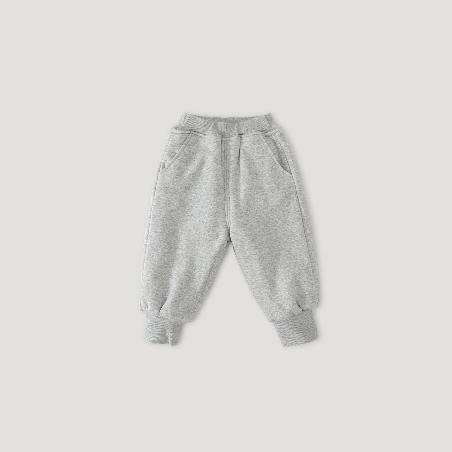 巴厘小猪宝宝加绒裤子秋冬季儿童加厚保暖卫裤男童外穿长裤女童休闲运动裤 浅花灰 90