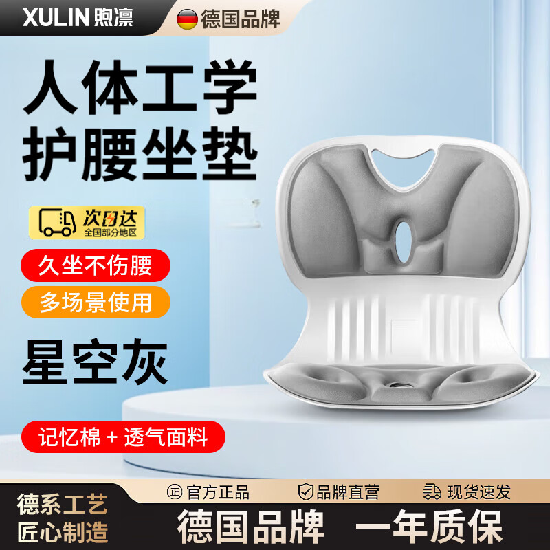 煦凛【德国】人体工学护腰坐垫椅子办工位久坐神器腰部支撑拖靠背靠垫 顶配版-成人款灰色【进口品质 骨科推荐】 更舒适