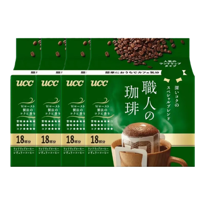 悠詩詩（UCC）滴濾式職人咖啡粉 日本進口掛耳咖啡深厚濃郁現(xiàn)磨黑咖啡 7g 深厚濃郁18p*4(25.7生產(chǎn))