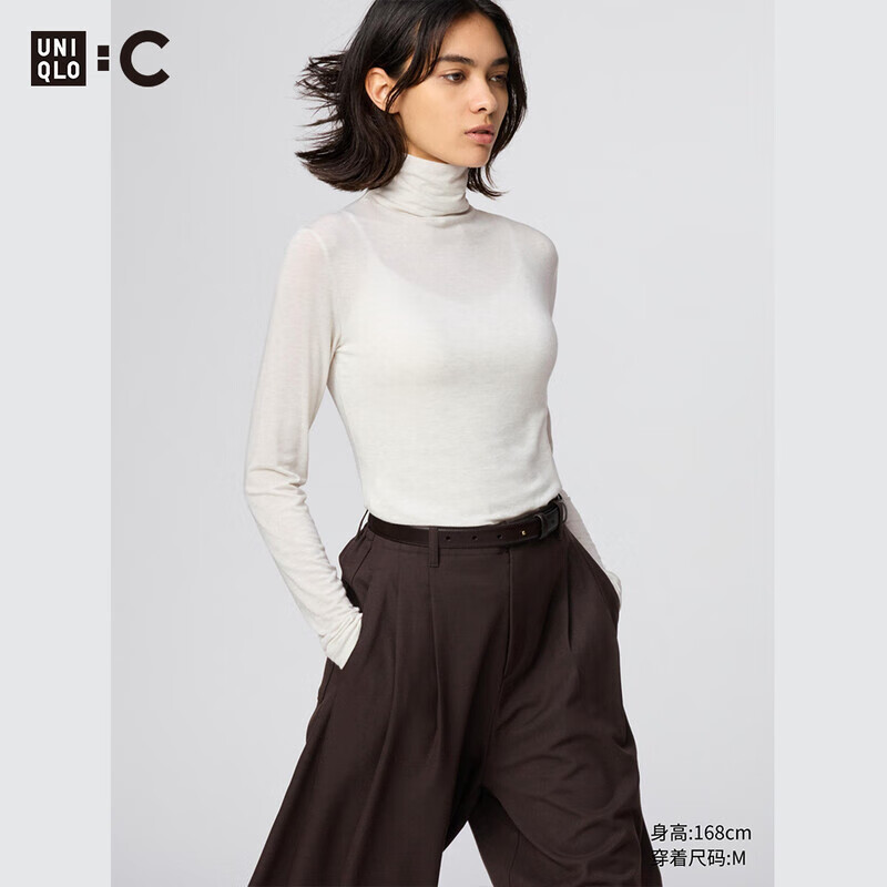 女装HEATTECH混纺高领T恤/长袖保暖衣秋衣25秋冬新款478954 30 浅米色 M 160/90/M