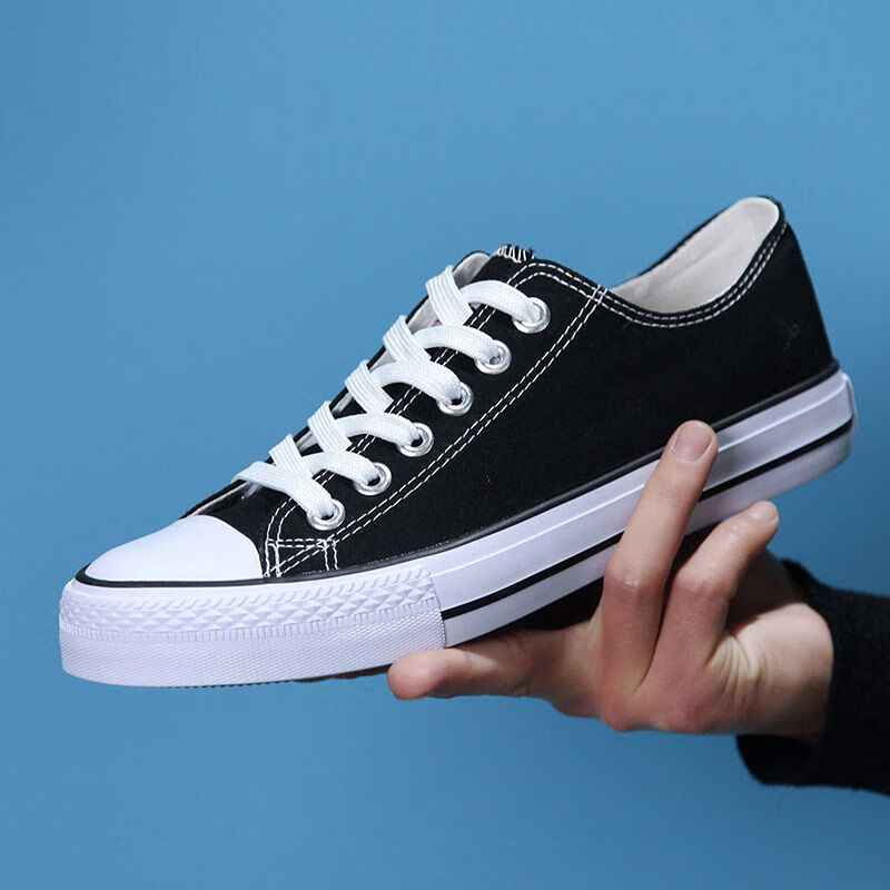 人本（RENBEN）人本帆布鞋男鞋大碼45球鞋46男士休閑鞋子布鞋潮鞋 171黑色正常尺碼 35