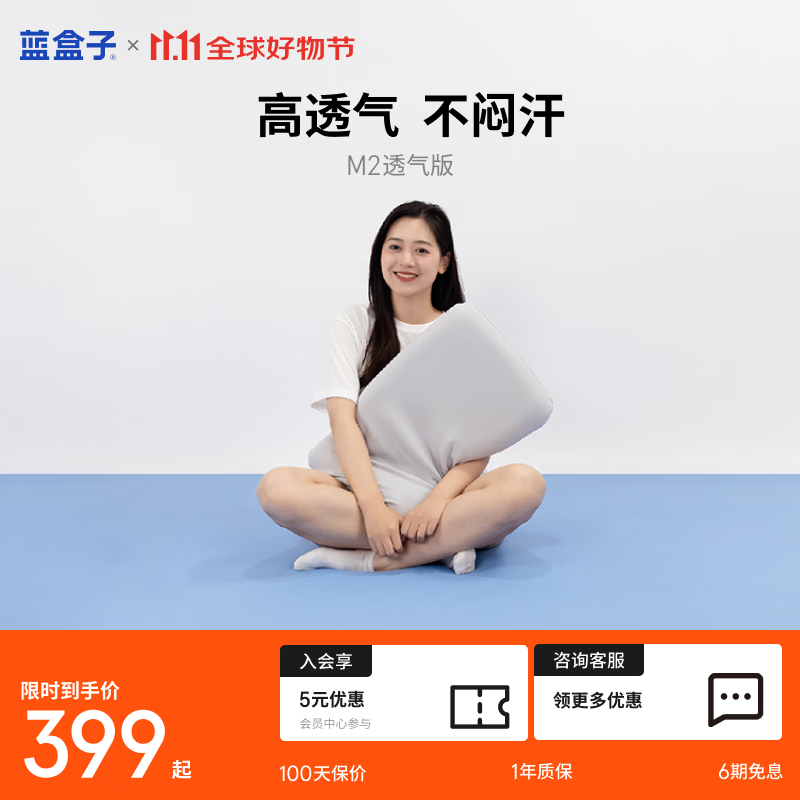 蓝盒子M2透气版枕头记忆棉枕头成人深睡护颈枕助眠慢回弹宿舍透气 M2透气版 8cm+10cm+枕套 一对