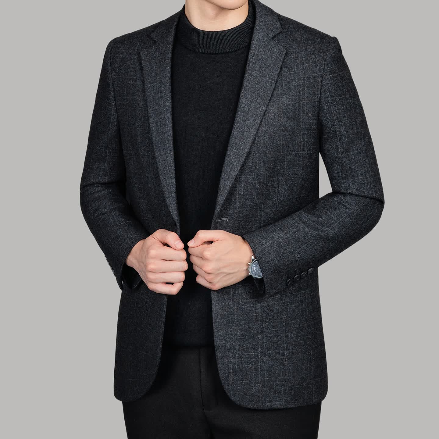 BOSS高端男士休闲西装2025秋季新款中年商务单西外套大码西服上衣男款 深灰色 46