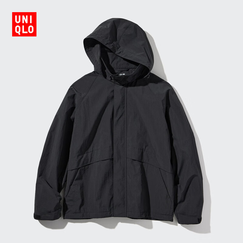 优衣库男装女装防风立领茄克/耐久防水休闲夹克外套连帽464918 09 石墨黑 M /170/92A