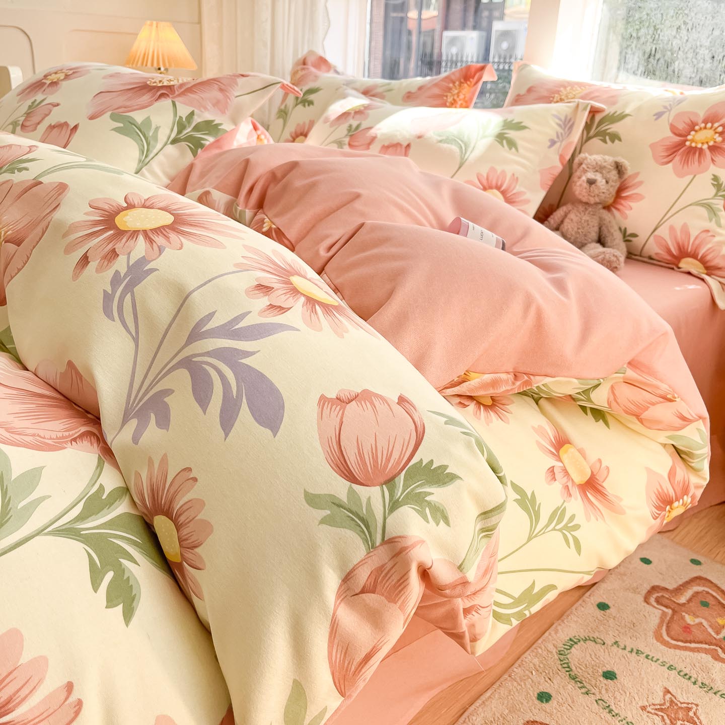 猫人（MiiOW）秋冬加厚磨毛床上四件套 卡通床单被套罩床笠单双人床品 花漾 1.8 床笠款 四件套（被套200*230cm）