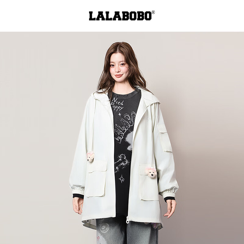 拉拉波波【快乐护卫队系列】LALABOBO中长风衣25年秋新款原创长袖玩偶上衣 白色 M