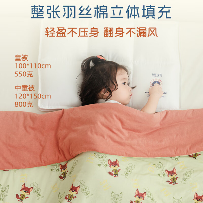 雅赞(YAZAN)幼儿园儿童被子母婴A类四季午睡盖毯疯狂动物城联名款 尼克与朱迪 中童软软被120*150cm【约重800g 适用室温22-28℃】