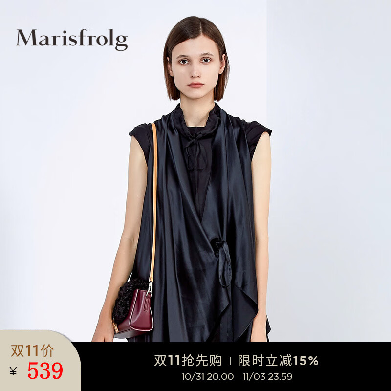 Marisfrolg【重磅真丝】玛丝菲尔真丝薄款外套女秋季新款无袖宽松显瘦系带 黑色 S使用感如何?