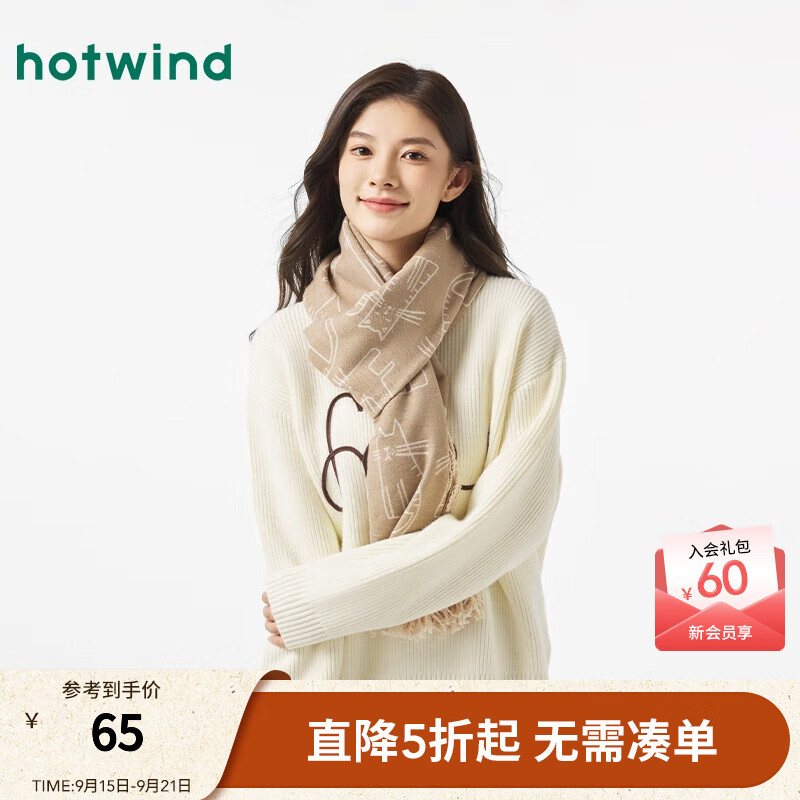 热风2025年冬季新款女士小猫提花围巾 16浅棕 F