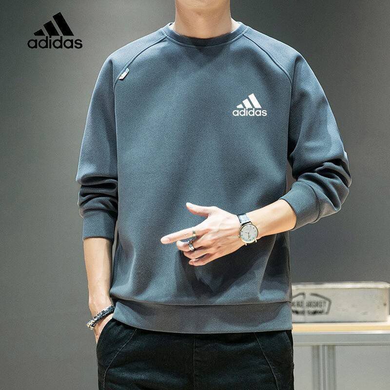 ADIDAS TECHFIT阿迪达斯三叶草棉质运动卫衣男春秋季外穿简约圆领上衣韩版百搭套 阿迪达斯棉质卫衣 / 蓝色 【春秋款】 M  推荐【80-110】斤